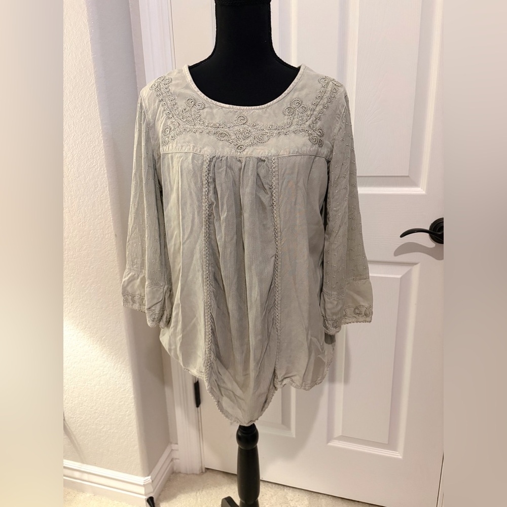 Parsley & Sage Green Embroidered Women's Blouse Top Size L